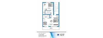 A floor plan for a 164 Belmont apartment, featuring one bedroom, two bathrooms, and a living room.