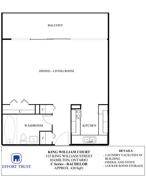 A floor plan for a condo unit at King William Court.