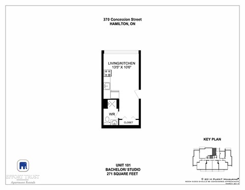 A drawing of a floor plan for a studio apartment at Effort Trust.