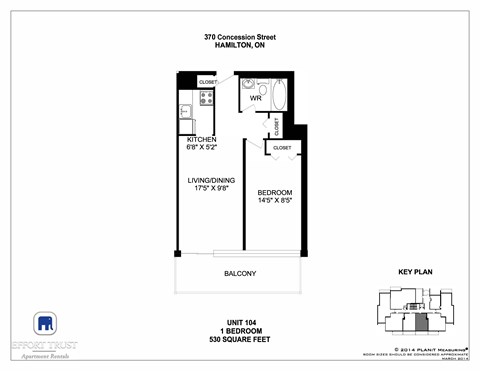A floor plan for a 1 bedroom apartment at 370 Concession Street, Hamilton, Ontario.