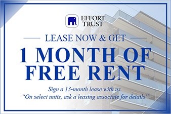 A sign advertising a free month of rent for signing a 13-month lease.