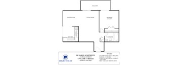 A floor plan for a 1 bedroom apartment at Le Baron.