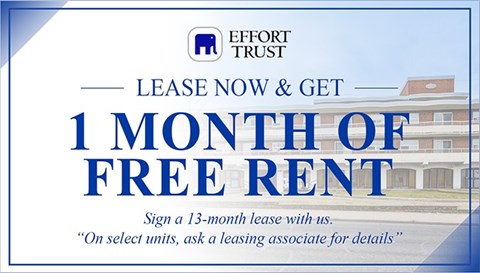 A sign advertising a 1 month lease with a free rent offer.