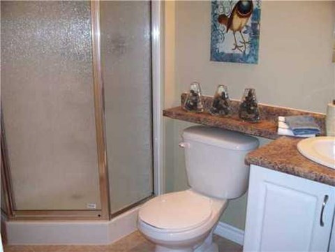 A bathroom with a toilet, sink, and shower.