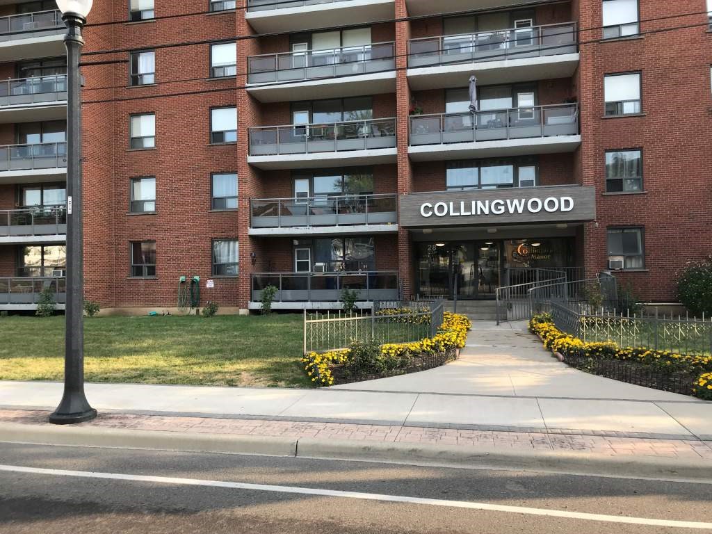 Collingwood apartment building with a walkway in front.