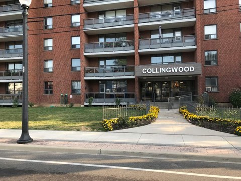 Collingwood apartment building with a walkway in front.