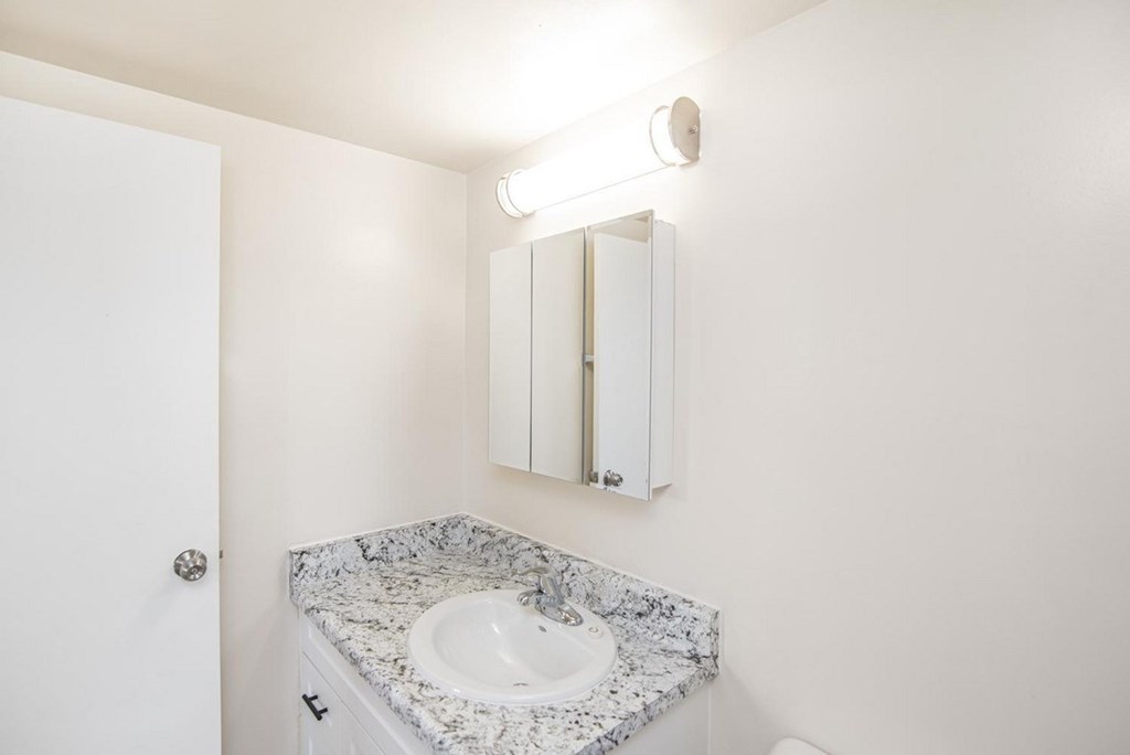 A bathroom with a sink and a cabinet.
