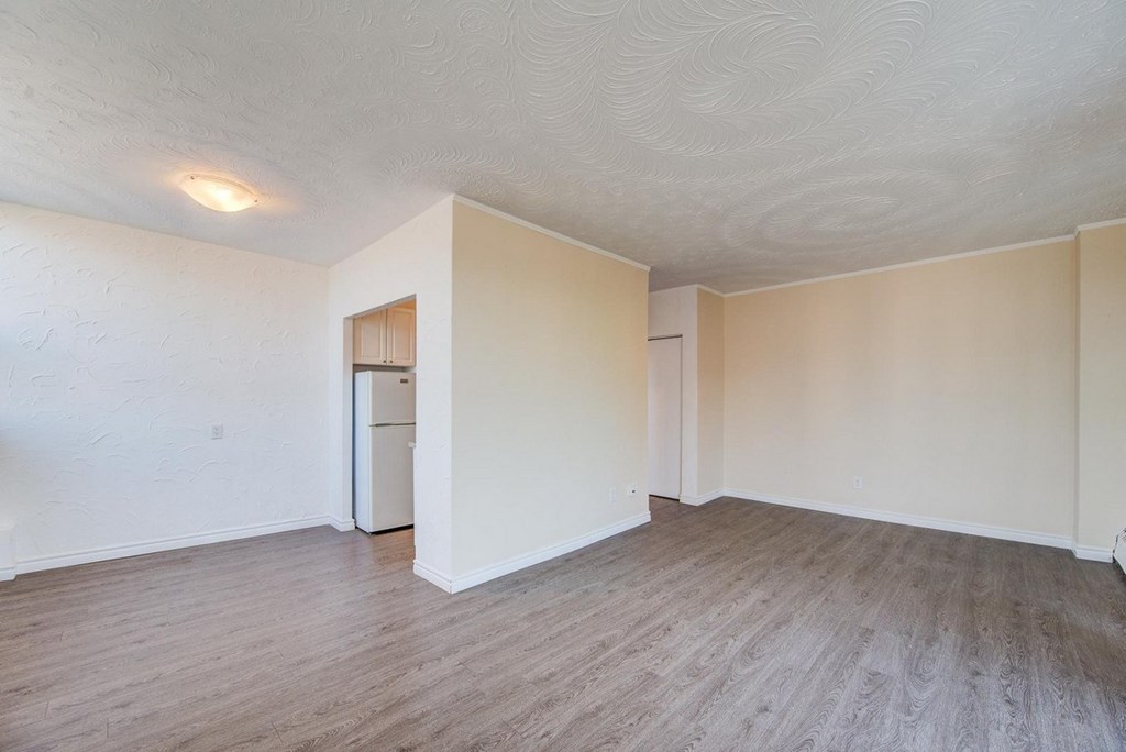 A room with a white ceiling and a wooden floor.
