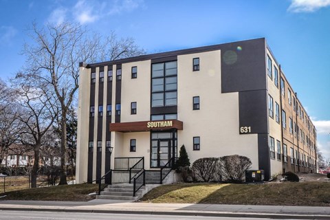 A modern building with the word "SOUTHAM" on the front.