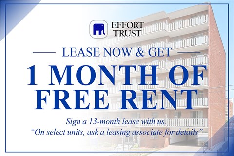 A poster advertising a 1 month free rent offer from Effort Trust.