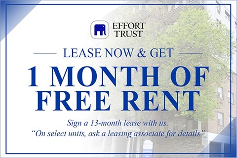 A promotional image for Effort Trust offering a free month of rent for signing a 13-month lease.