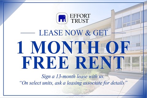 A sign advertising a 1 month free rent offer from Effort Trust.