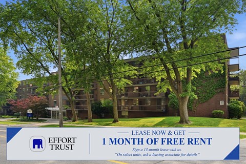 A sign advertising a free month of rent at Effort Trust.