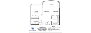 A floor plan for a 1 bedroom apartment at Talia Manor.