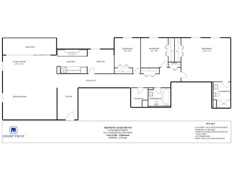 A floor plan of a building with a laundry facility in the basement.