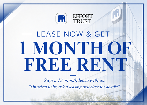 A sign advertising a free month of rent for signing a 13-month lease.