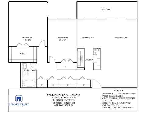 A floor plan for a 50 King Street East apartment.