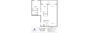 A floor plan of a Valliant Apartments unit showing a living room, two bedrooms, a washroom, a kitchen and a dining room.
