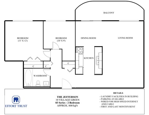 A floor plan for a 10 Village Green 03 Series 2 Bedroom apartment.