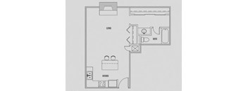 floorplan of a studio unit with one bathroom