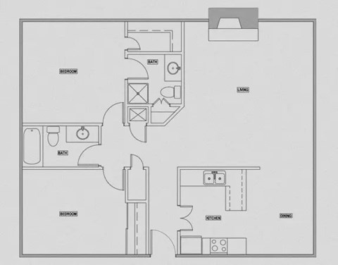floor plan of a 2 bedroom 2 bathroom unit