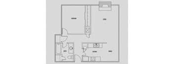floorplan of a 1-bedroom 1-bathroom unit