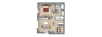 floorplan of a 1-bedroom 1-bathroom unit