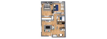 floorplan of a 2-bedroom 1-bathroom unit