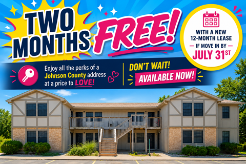 A promotional image for a two months free offer on a Johnson County address.