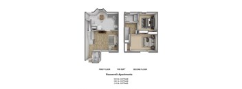 floorplan of a 2 bedroom 1 and a half bathroom townhome