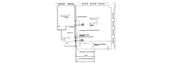 A drawing shows a floor plan of a room with labeled areas and measurements.