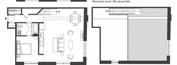 A floor plan of a Mezzanine Level with 385 square feet area.