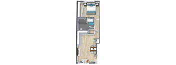 A floor plan of a two-story residential building with a swimming pool on the second floor.