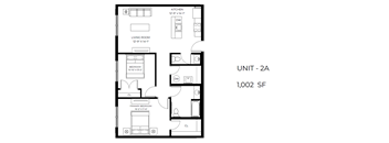 A black and white image of a floor plan for a 1,002 square foot unit.