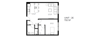 A black and white image of a floor plan for a 2 bedroom apartment.