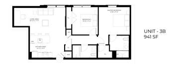 A black and white image of a floor plan for a 3 bedroom apartment.