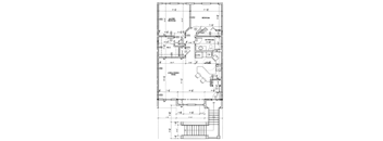 A floor plan of a house with a master bedroom, a living/dining room, a bathroom, and a kitchen.