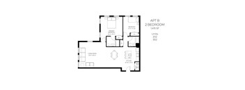 A floor plan for an apartment with two bedrooms.