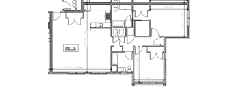 A black and white drawing of a floor plan for a unit.
