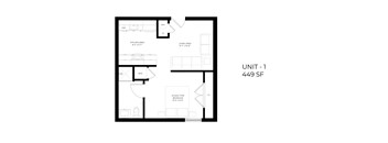 A black and white image of a floor plan for a 449 square foot unit.