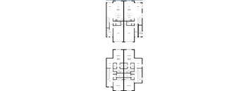 A black and white image of a floor plan for a house with two stories.