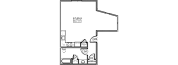 A drawing of a studio apartment with the label A-10 on the top left corner.
