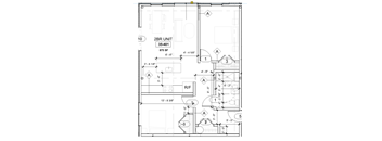 A floor plan of a 2BR unit measuring 35-401 square feet with dimensions and room labels.
