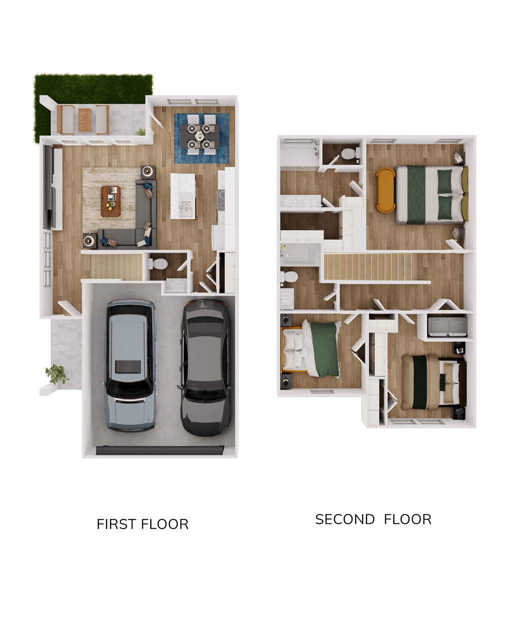 A floor plan of a two-story house with a first and second floor.