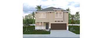 A two-story house with a garage and a driveway.