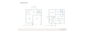 A floor plan for an Augustin apartment with two bedrooms and two bathrooms.