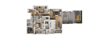 A detailed 3D floor plan of a multi-level residential property.