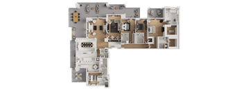 A detailed 3D floor plan of a house showing all rooms and their layouts.