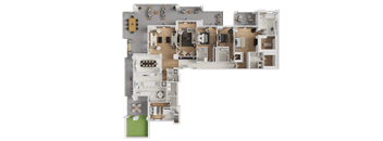 A detailed 3D floor plan of a house showing all rooms and their layout.