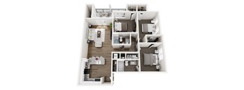 A top-down view of a modern apartment layout.